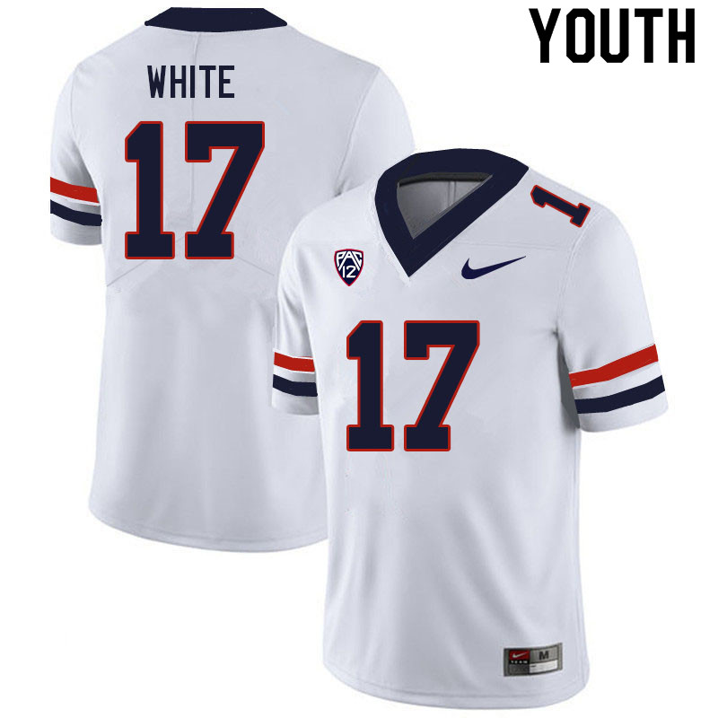 Youth #17 Jaden White Arizona Wildcats College Football Jerseys Sale-White - Click Image to Close